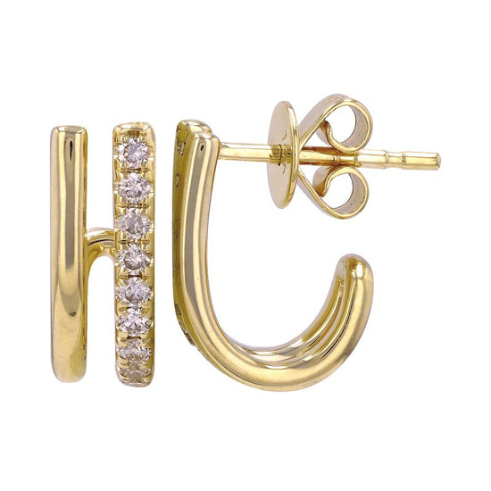 2 Line Diamond & Gold Cage Earrings