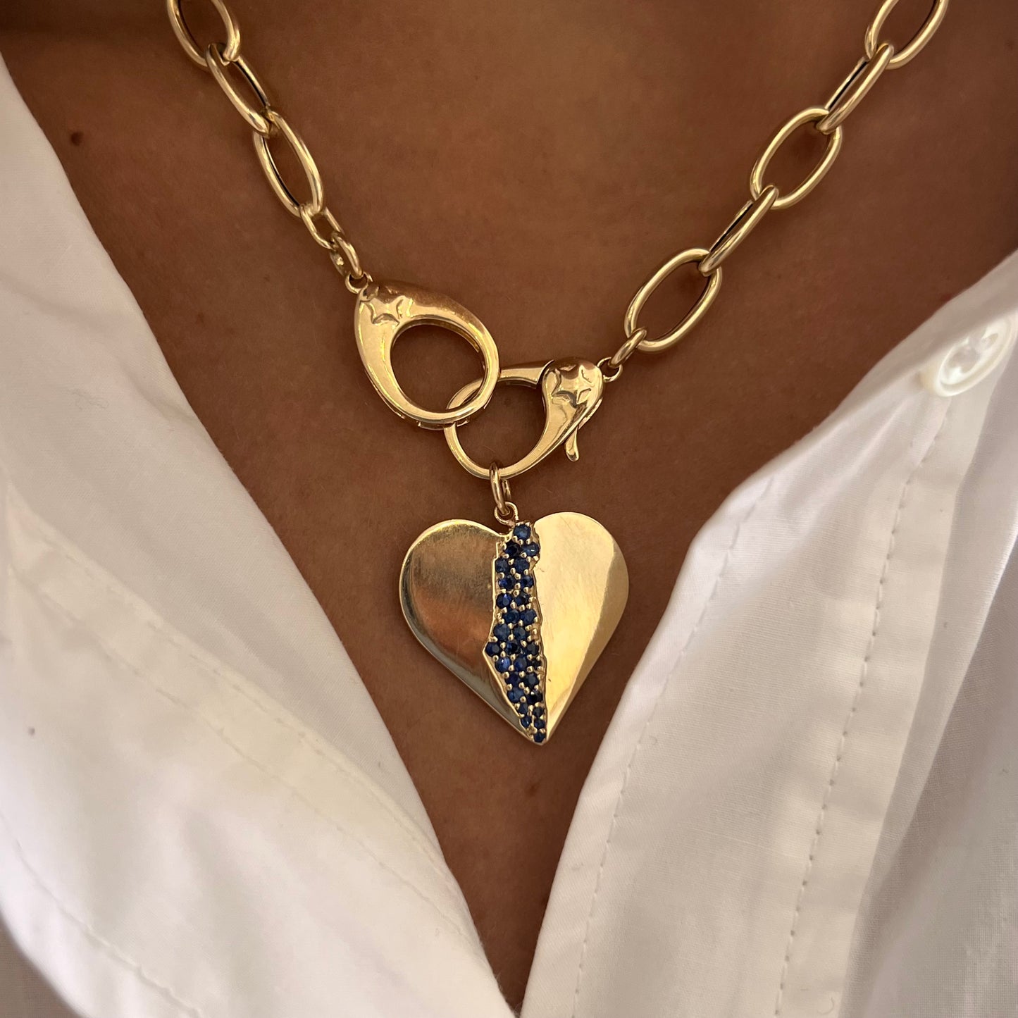 Gold & Blue Sapphire Israel is in my Heart Charm