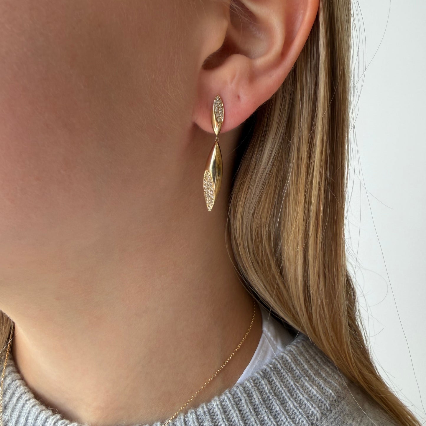 Pave Diamond & Gold Dangle Earrings