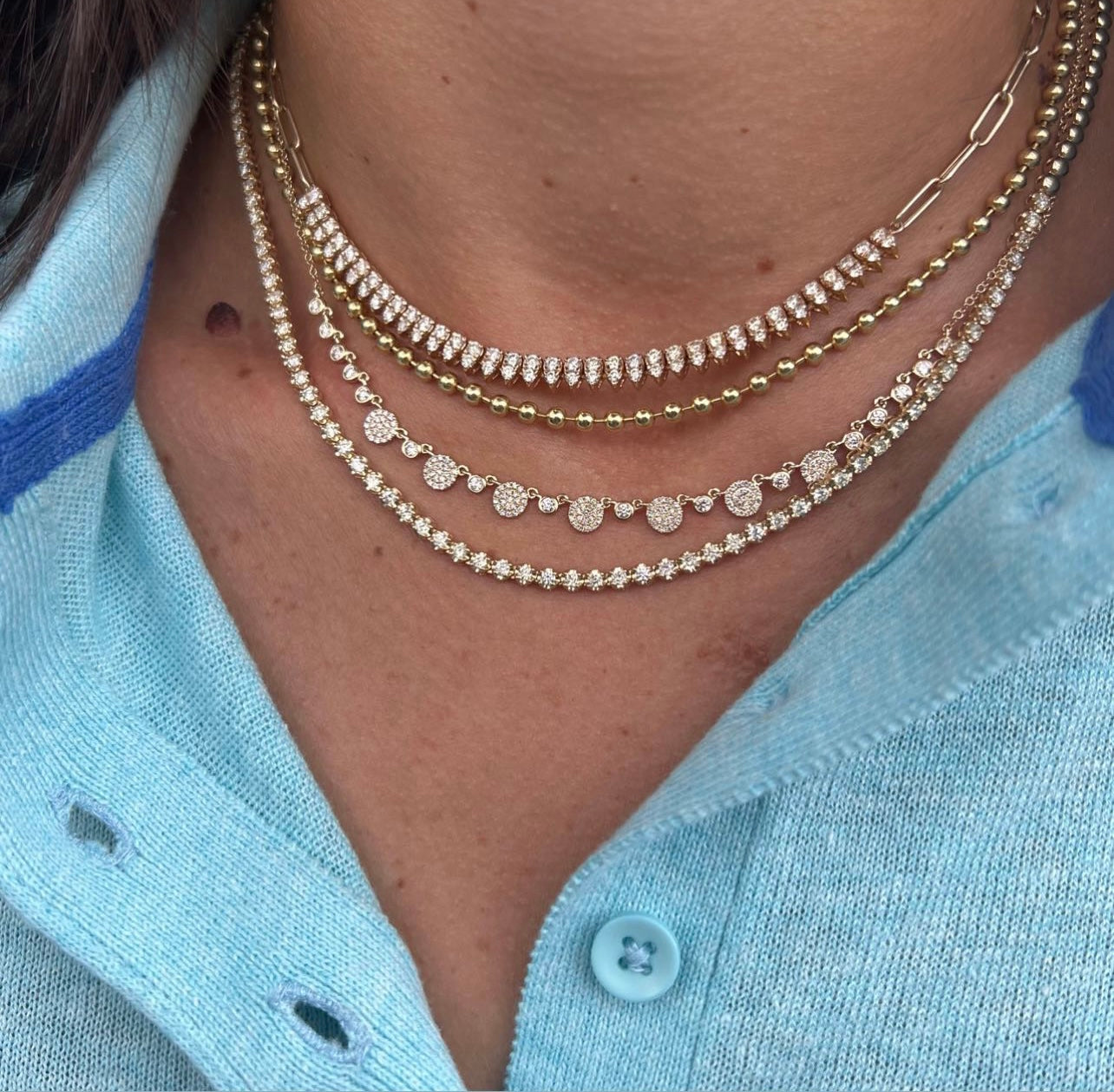 Chain Necklace W Bezel Diamonds & Alternating Pave Discs