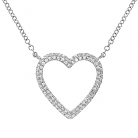 Puffed Pave Diamond Open Heart Necklace