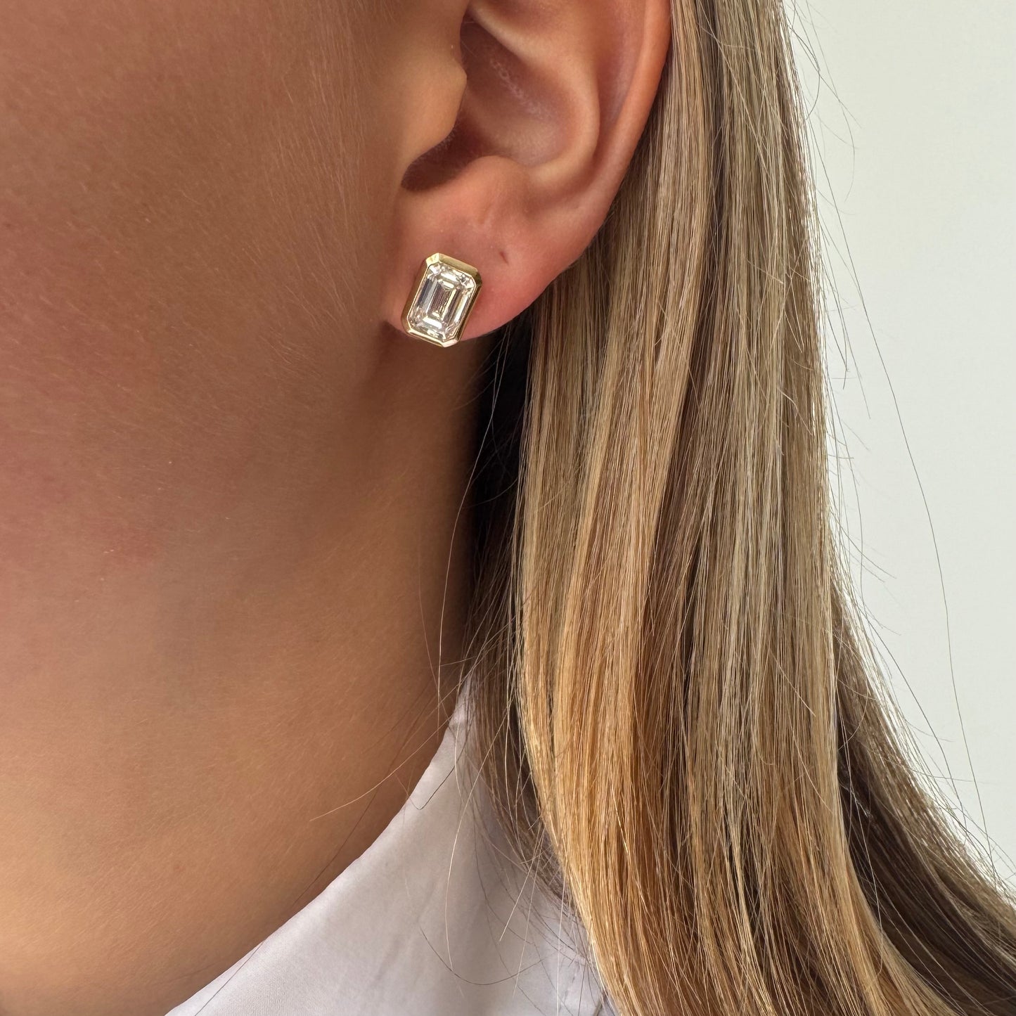 Lab Emerald Bezel Diamond Earrings