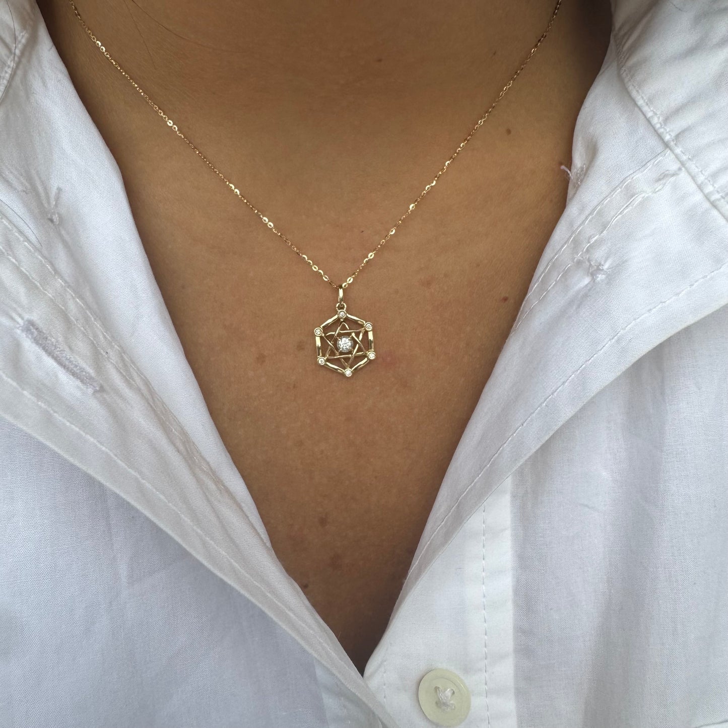 Gold & Diamond Magen David Web Necklace