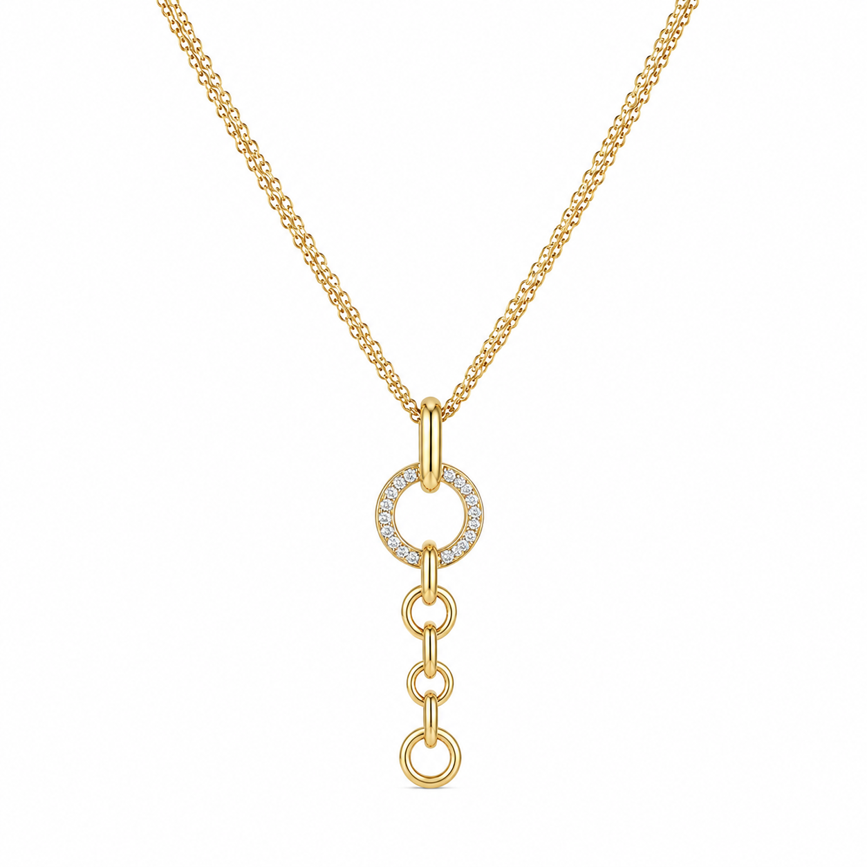 Double Cable Chain Necklace with Diamond Clasp & Gold Link Lariat