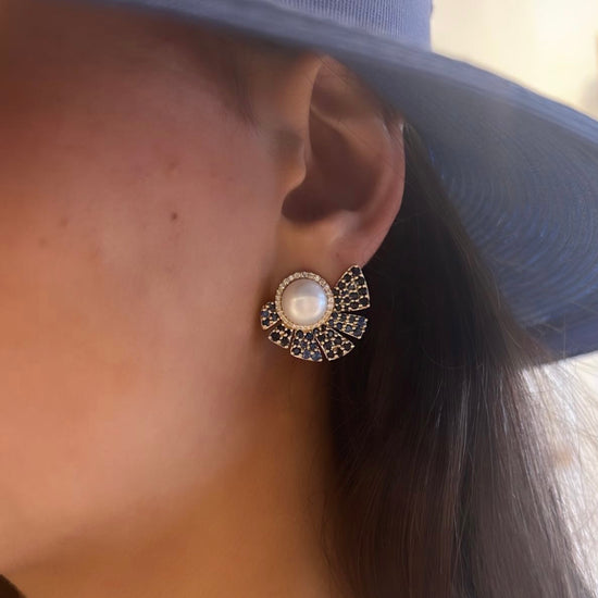 Diamond, Blue Sapphire & Large Pear Fan Earrings