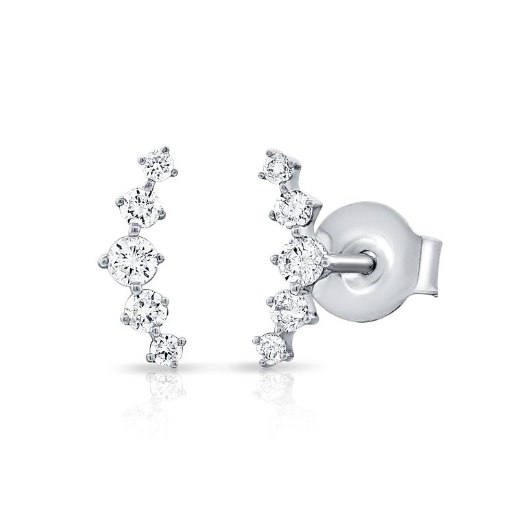 Dainty Graduated 5 Diamond Curved Earrings