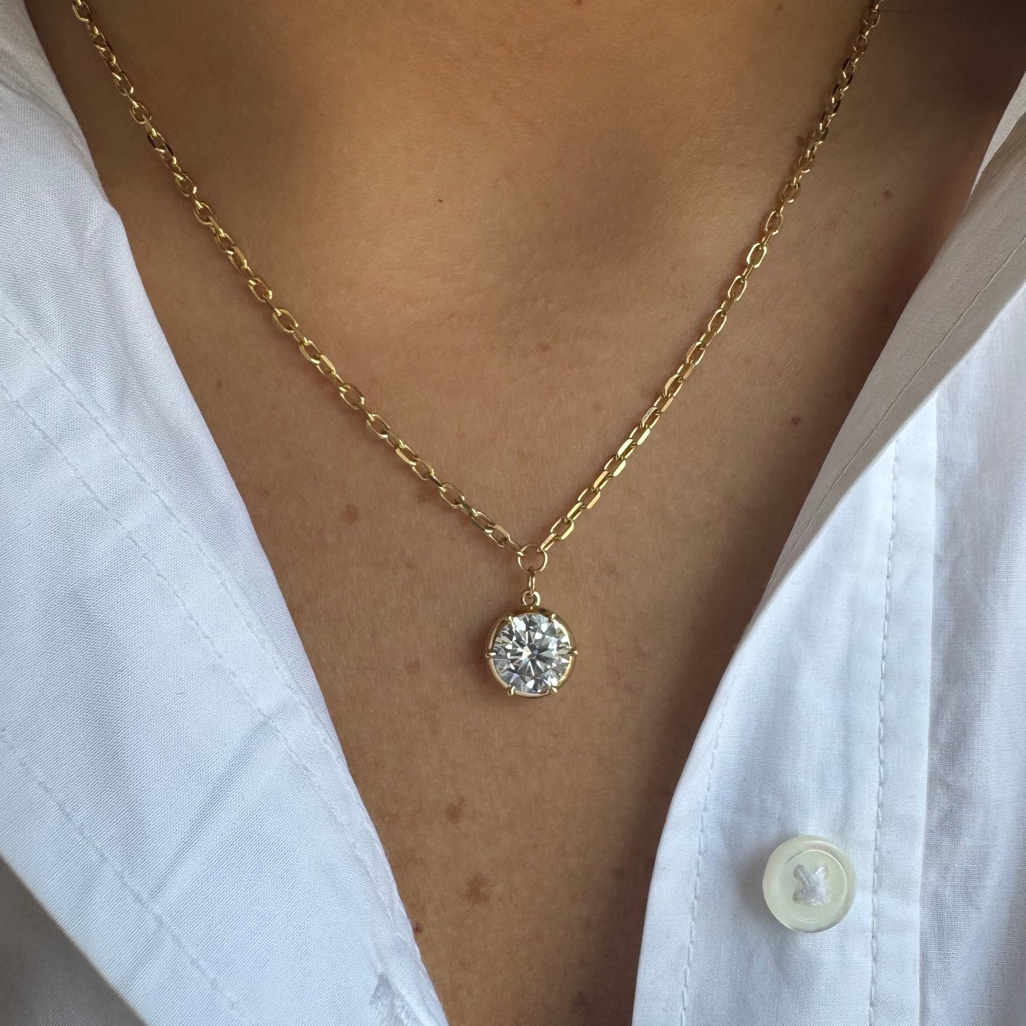 Round 6 Prong Bezel Lab Grown Diamond Solitaire Necklace