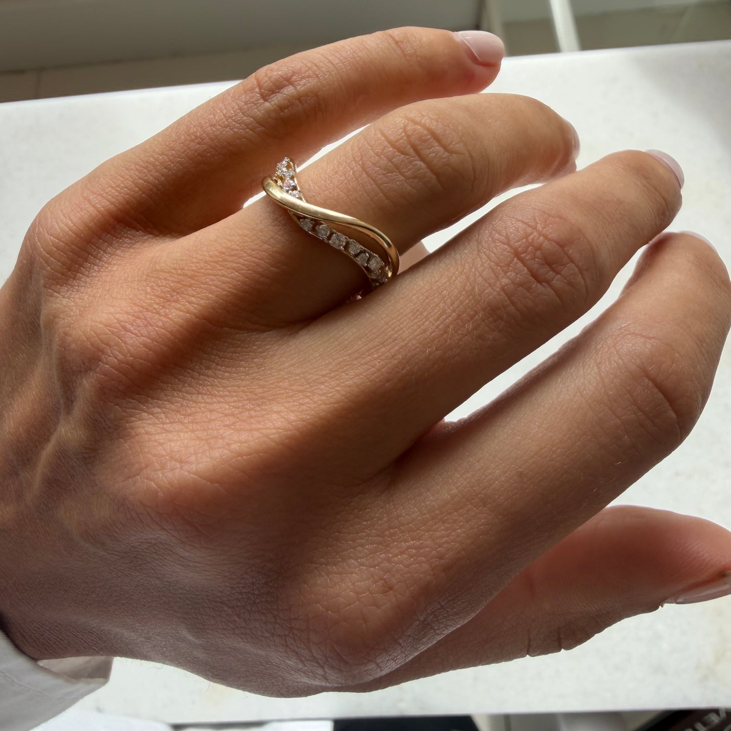 Pavé Diamond & Gold Wave Ring