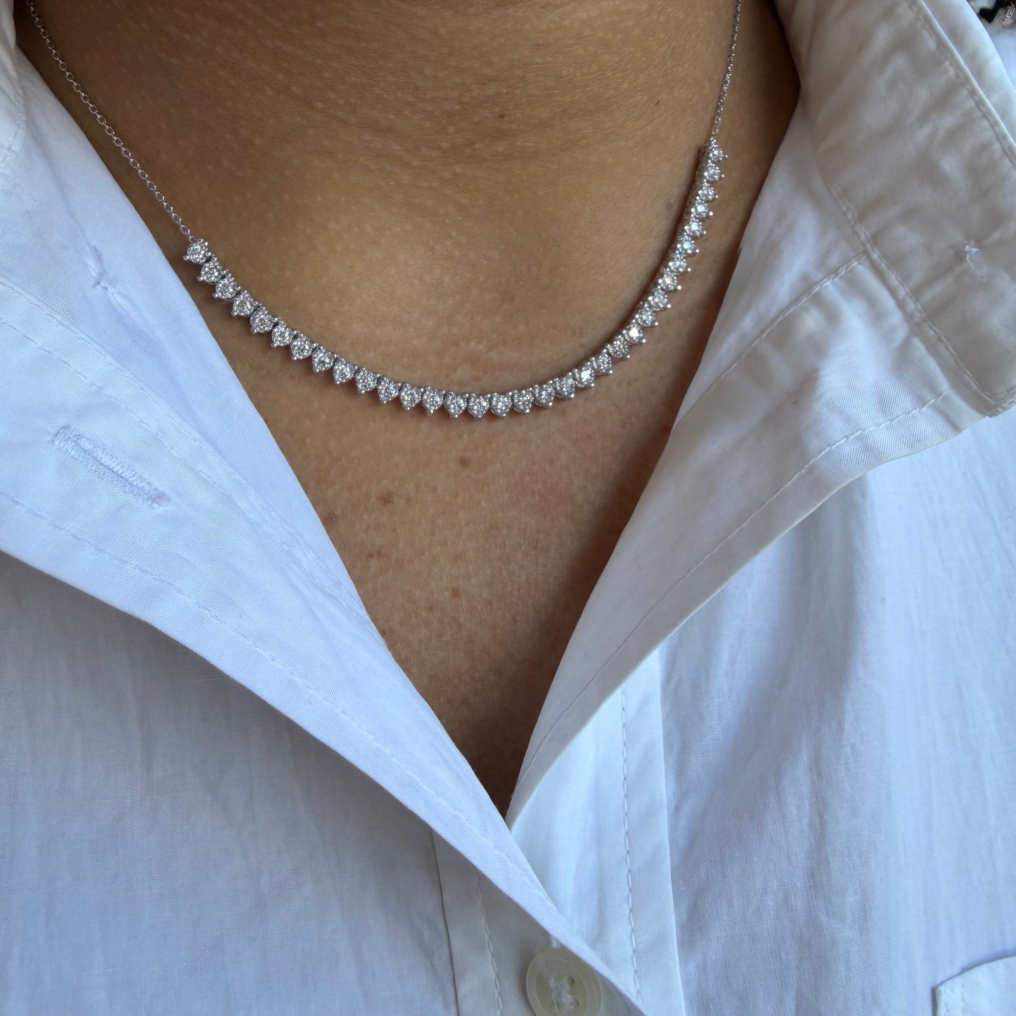 Partway 3 Prong Diamond Tennis Necklace