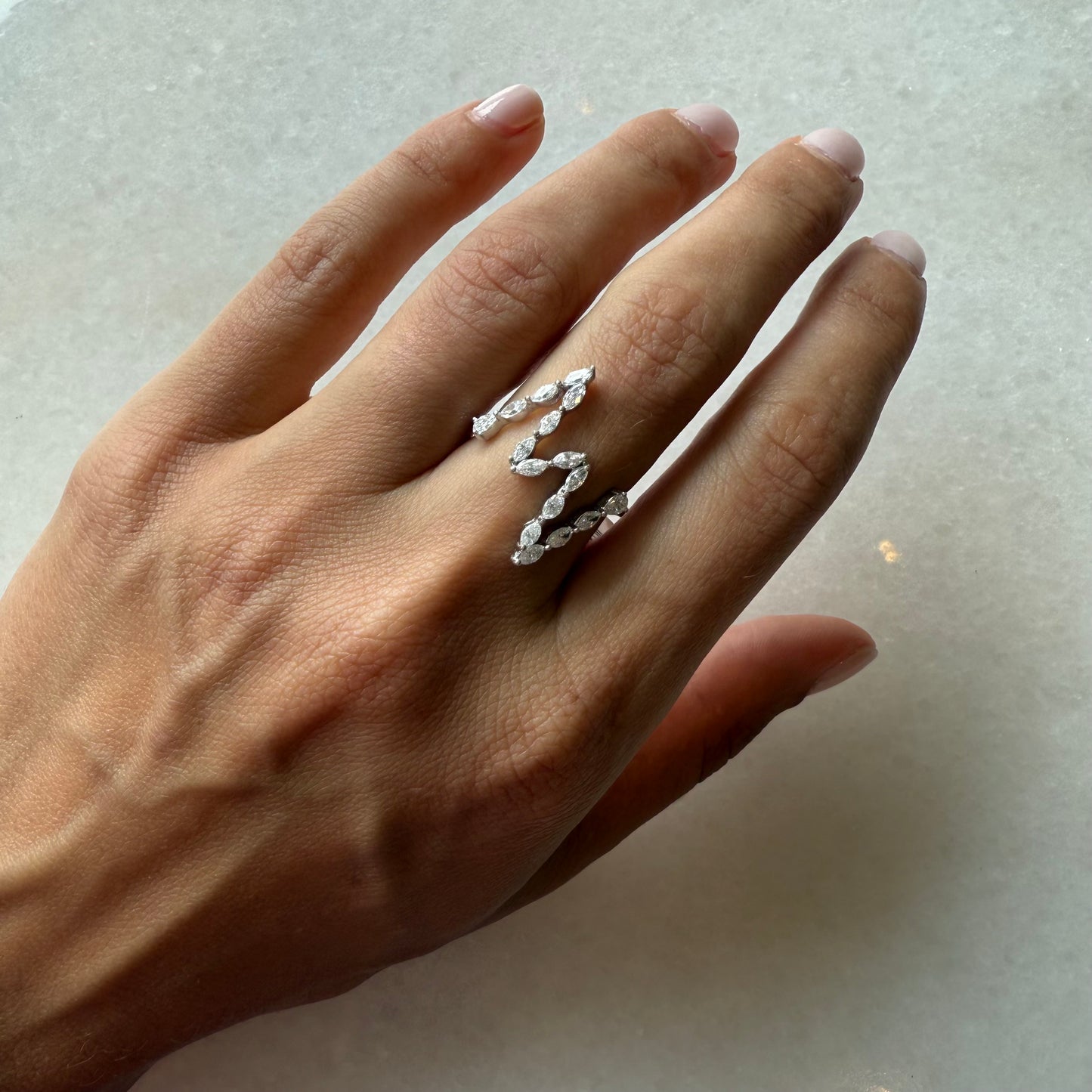 Wavy Marquee Diamond Ring