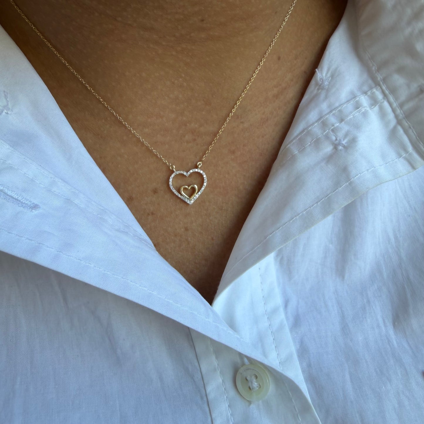 Gold & Diamond Double Heart Necklace