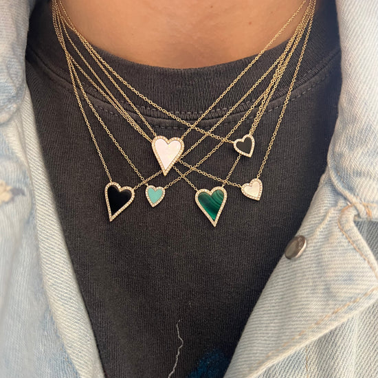 Medium Elongated Heart Colored Stone & Diamond Halo Necklace