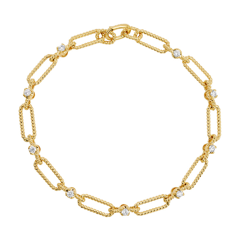 Textured Gold & Diamond Paperclip Bracelet