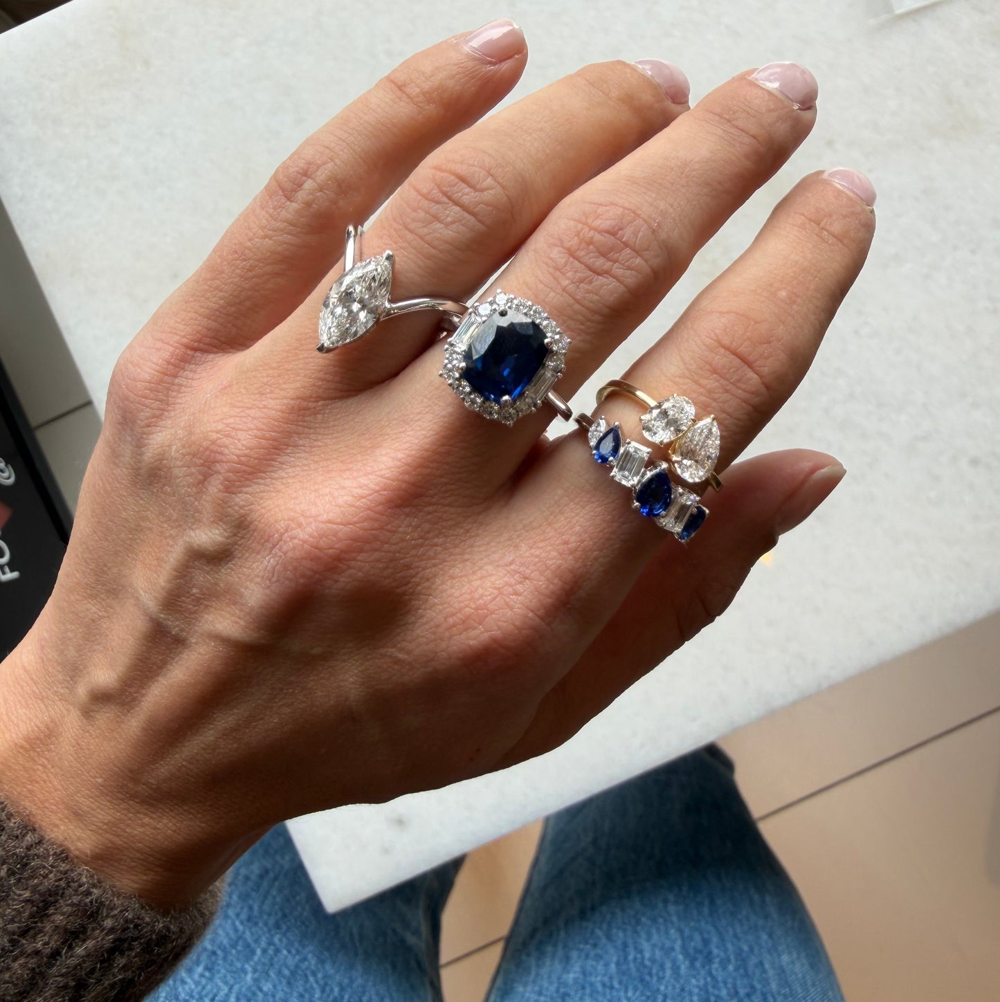 Blue Sapphire Cushion With Lab Diamond Halo Ring