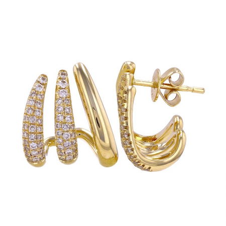 3 Line Diamond & Gold Wave Cage Earrings