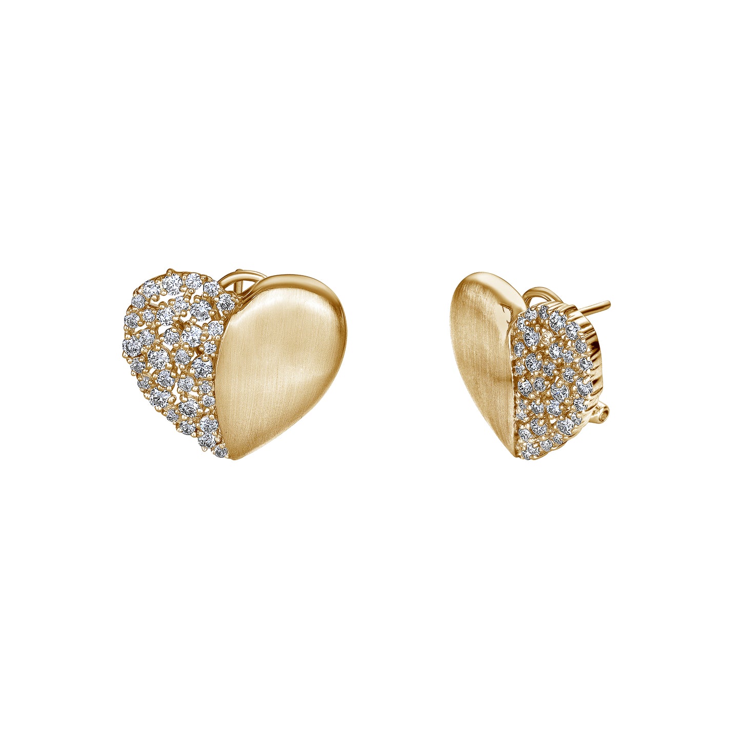 Brushed Gold Half Diamond Heart Earring