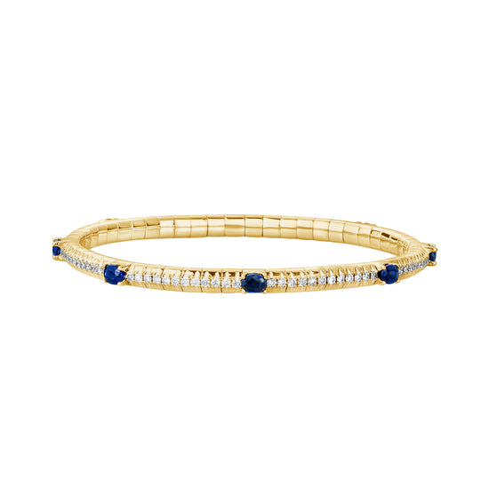 Gold & Diamond Stretch Bracelet With 8 Station Colored Stones