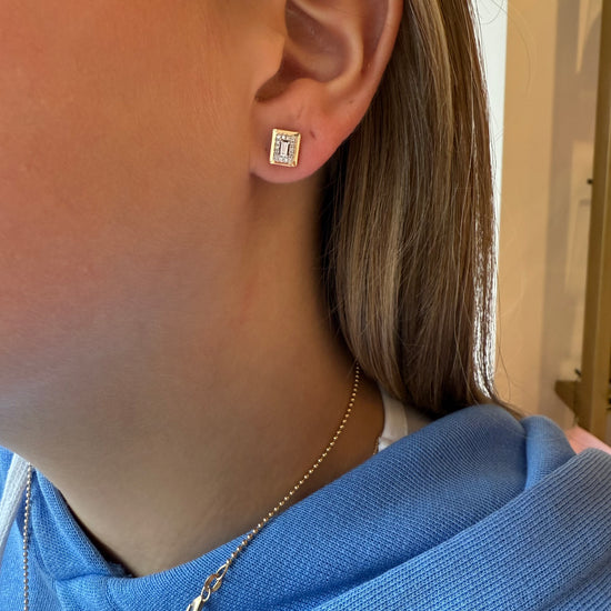 Gold & Diamond Rectangle Earrings