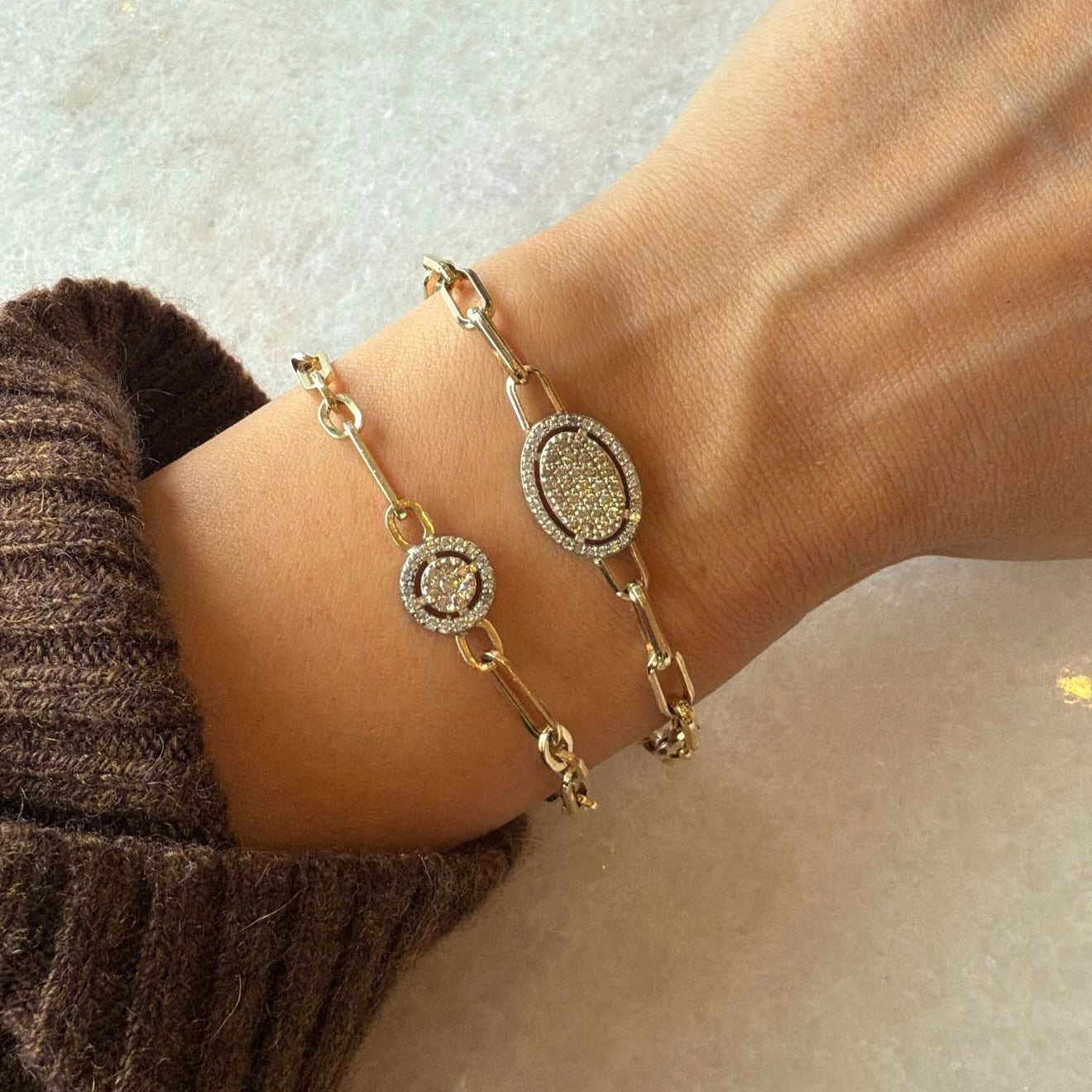 Mixed Link Bracelet With Round Diamond Halo