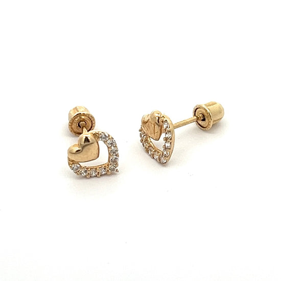 Gold & Crystal Heart Screwback Earrings