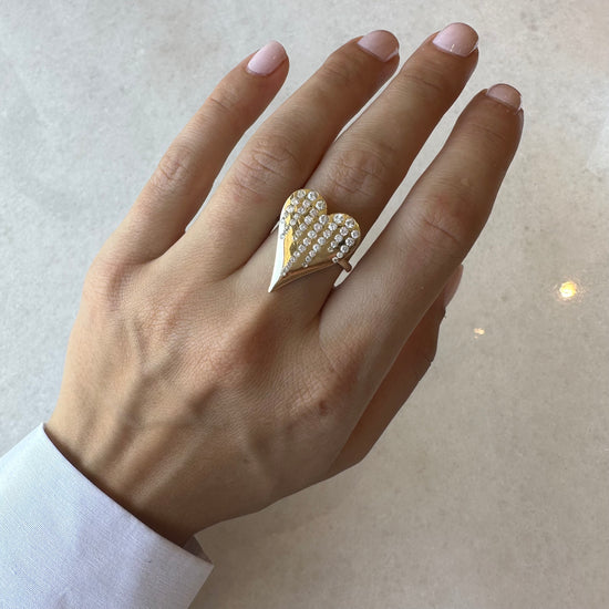 Large Gold & Diamond Scattered Heart Ring