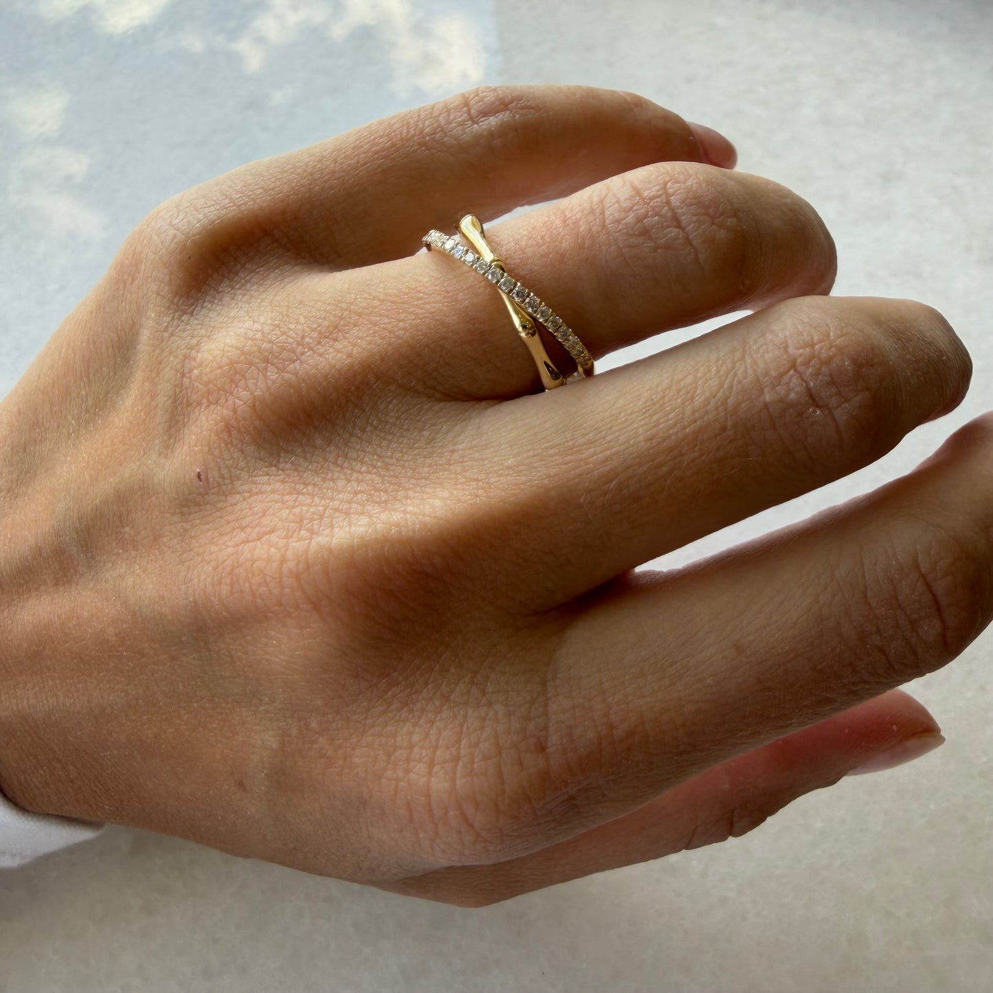 Diamond & Gold Bamboo Criss Cross Ring