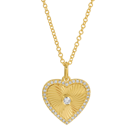 Fluted Gold & Diamond Heart Necklace