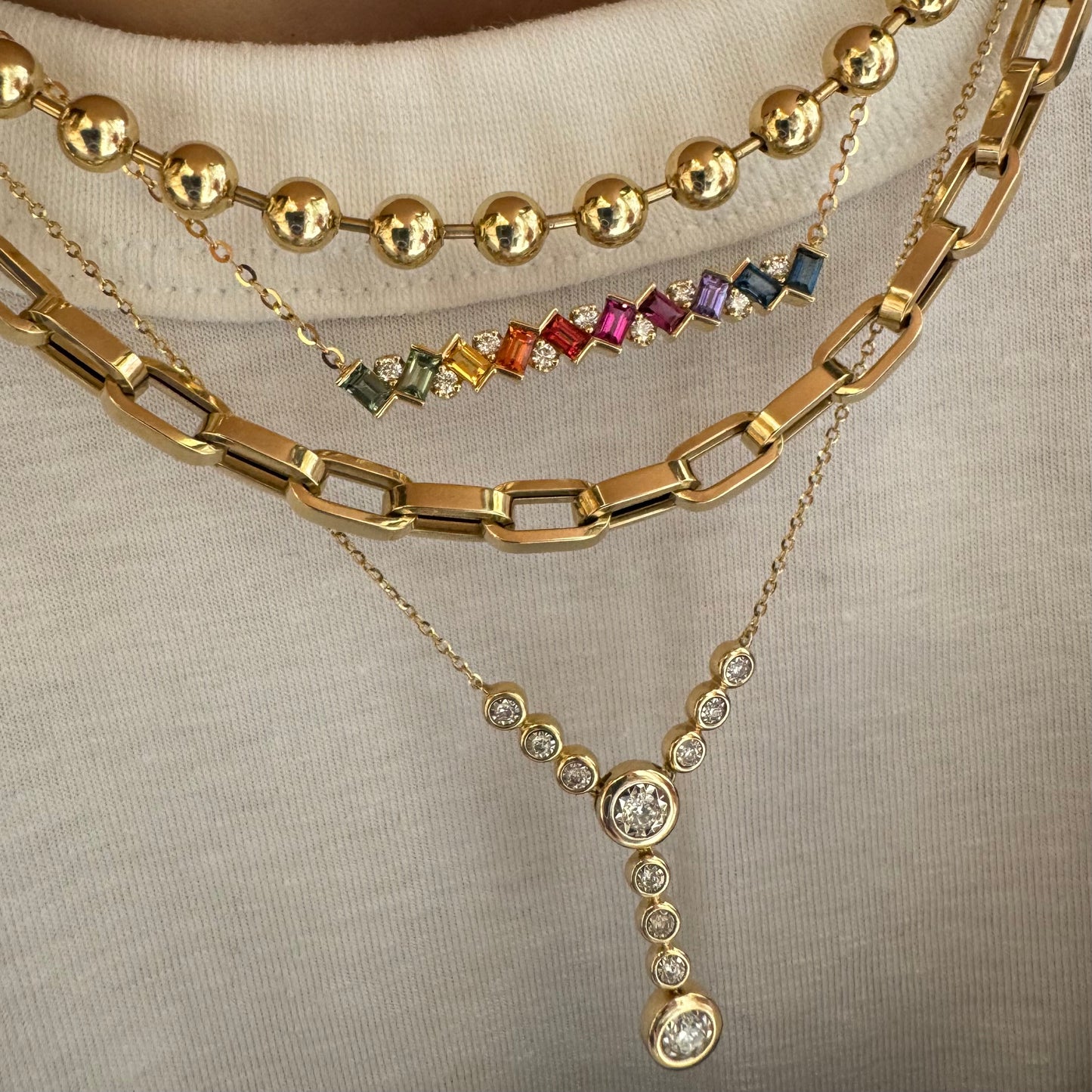 Baguette Sapphires Rainbow Bar Necklace
