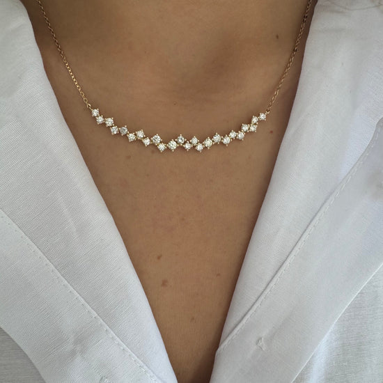 Scattered Zig Zag Diamond Bar Necklace