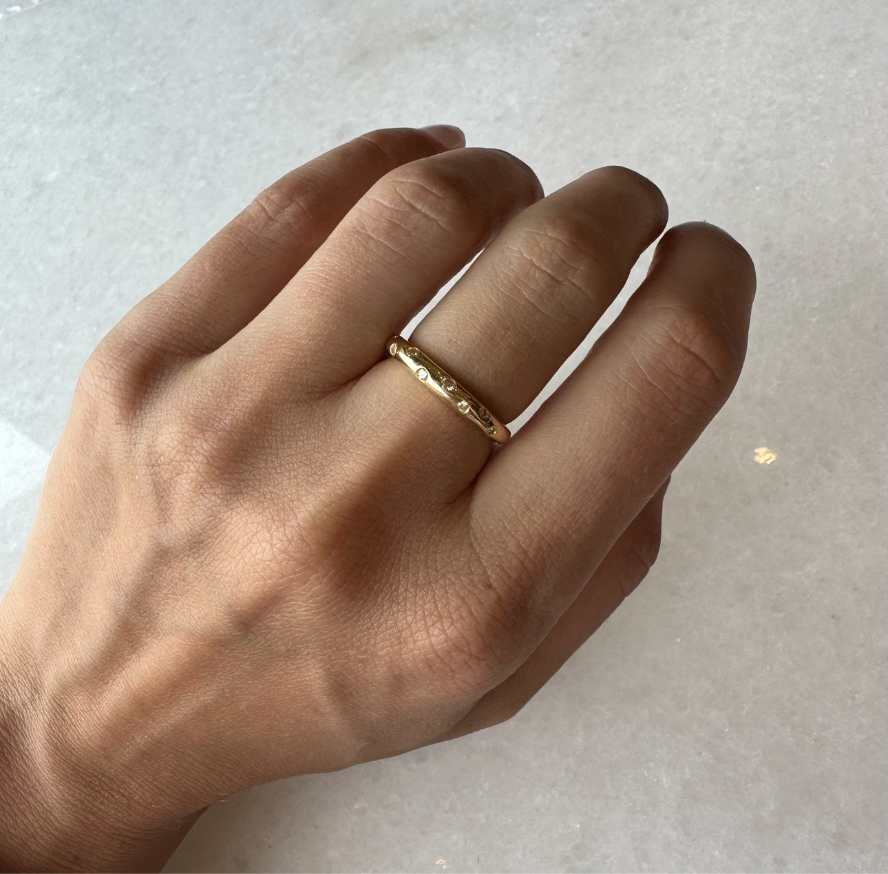 Thin Gold Ring W/ Tiny Diamonds