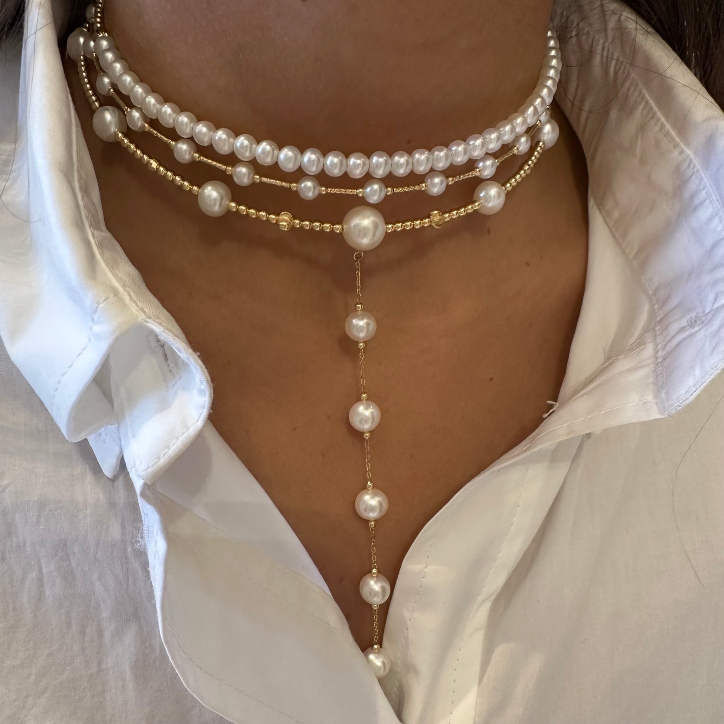 Pearl & Gold Bar Choker Necklace