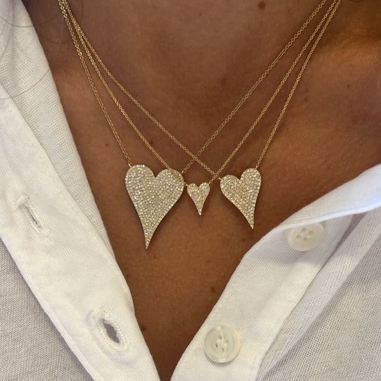 Large Elongated Pave Diamond Heart Necklace