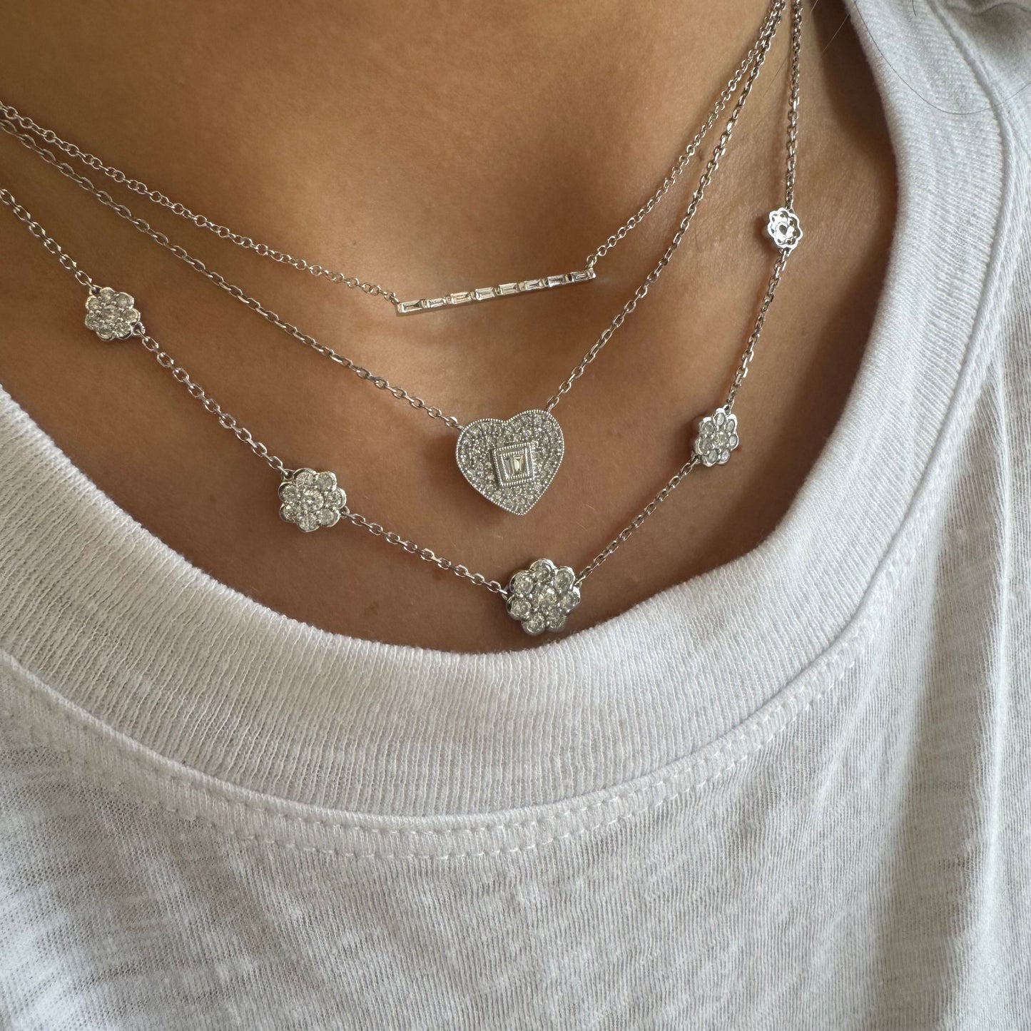 Pave Diamond Heart & Baguette Necklace