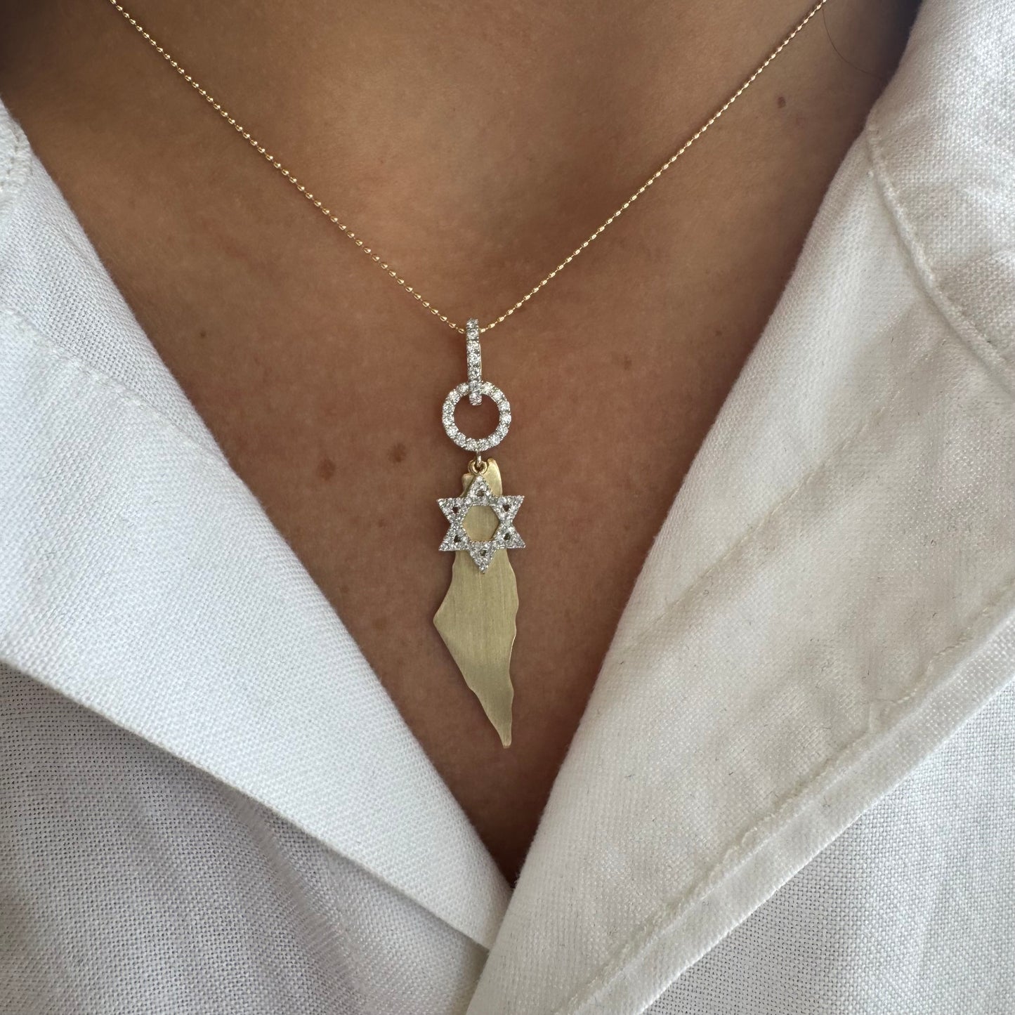 Diamond Magen David & Brushed Gold Map of Israel Charm