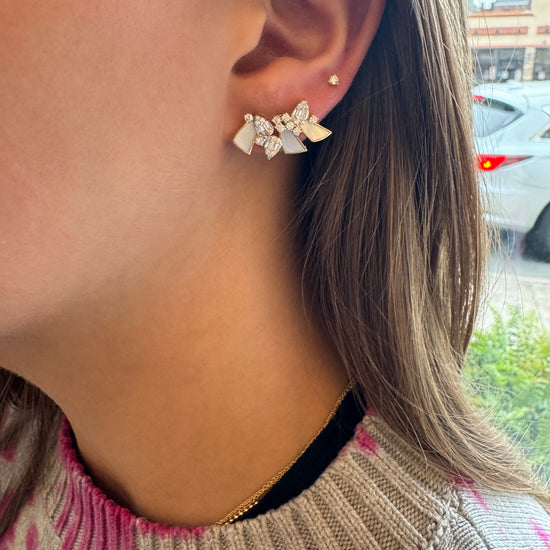 Mother of Pearl & Diamond Pear Cluster Earrings
