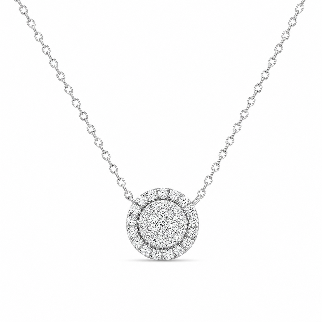 Diamond Disc & Diamond Halo Necklace