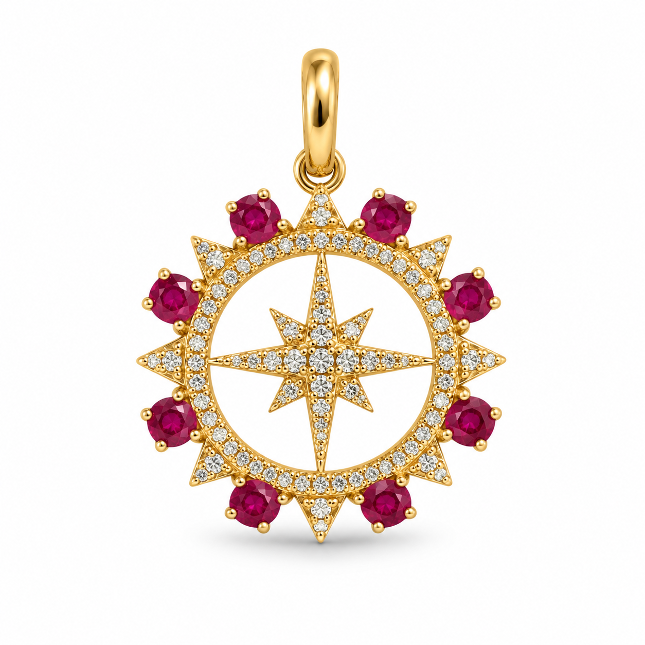 Diamond & Ruby Open Starburst Charm
