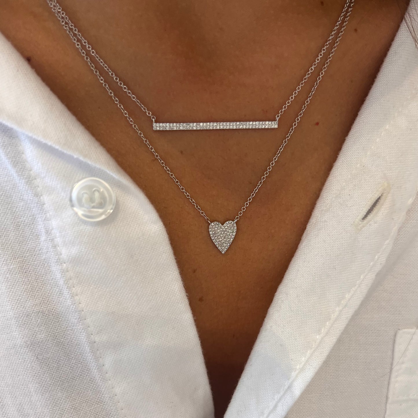 2 Row Pave Diamond Bar Necklace