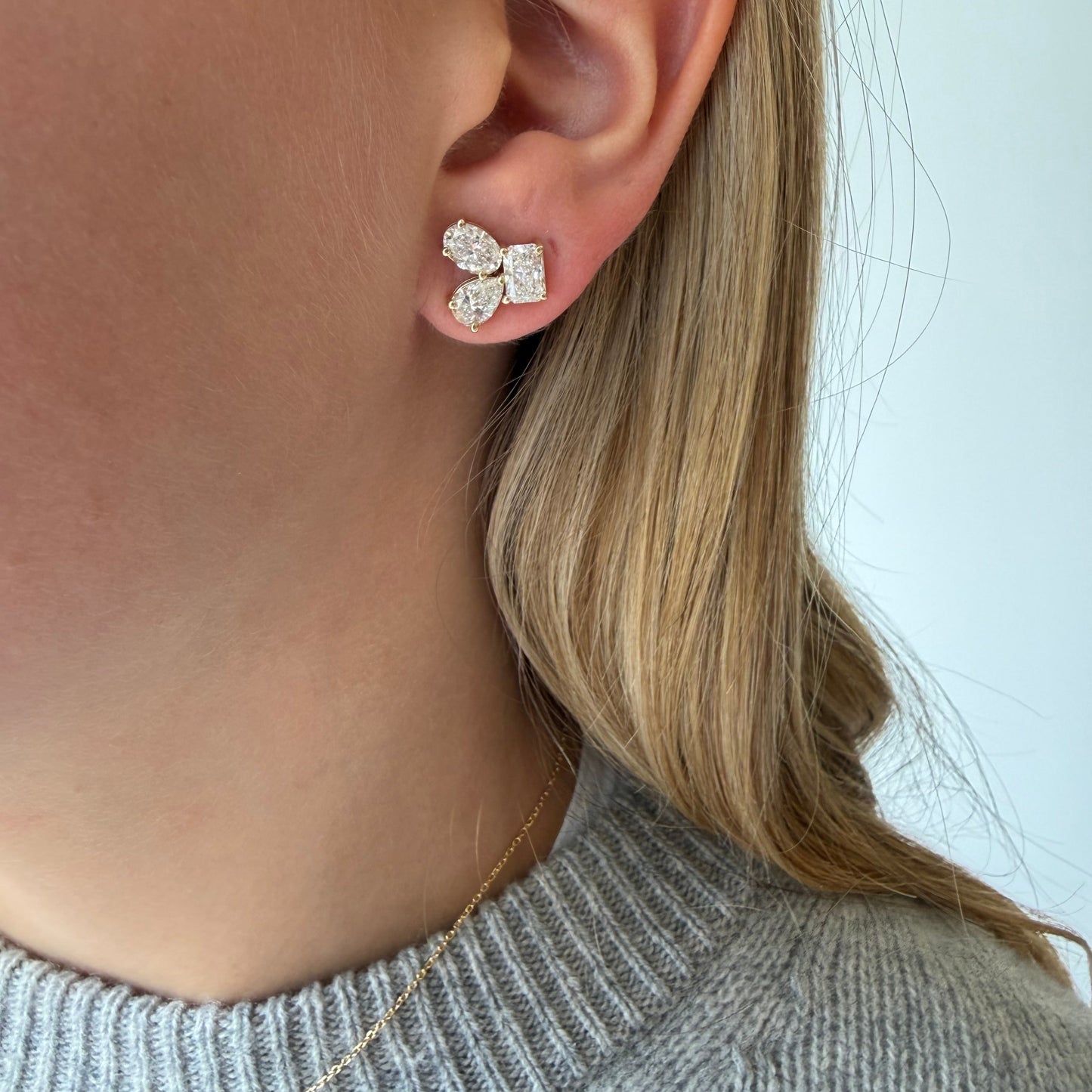 Lab Mixed Shape Cluster Diamond Earring