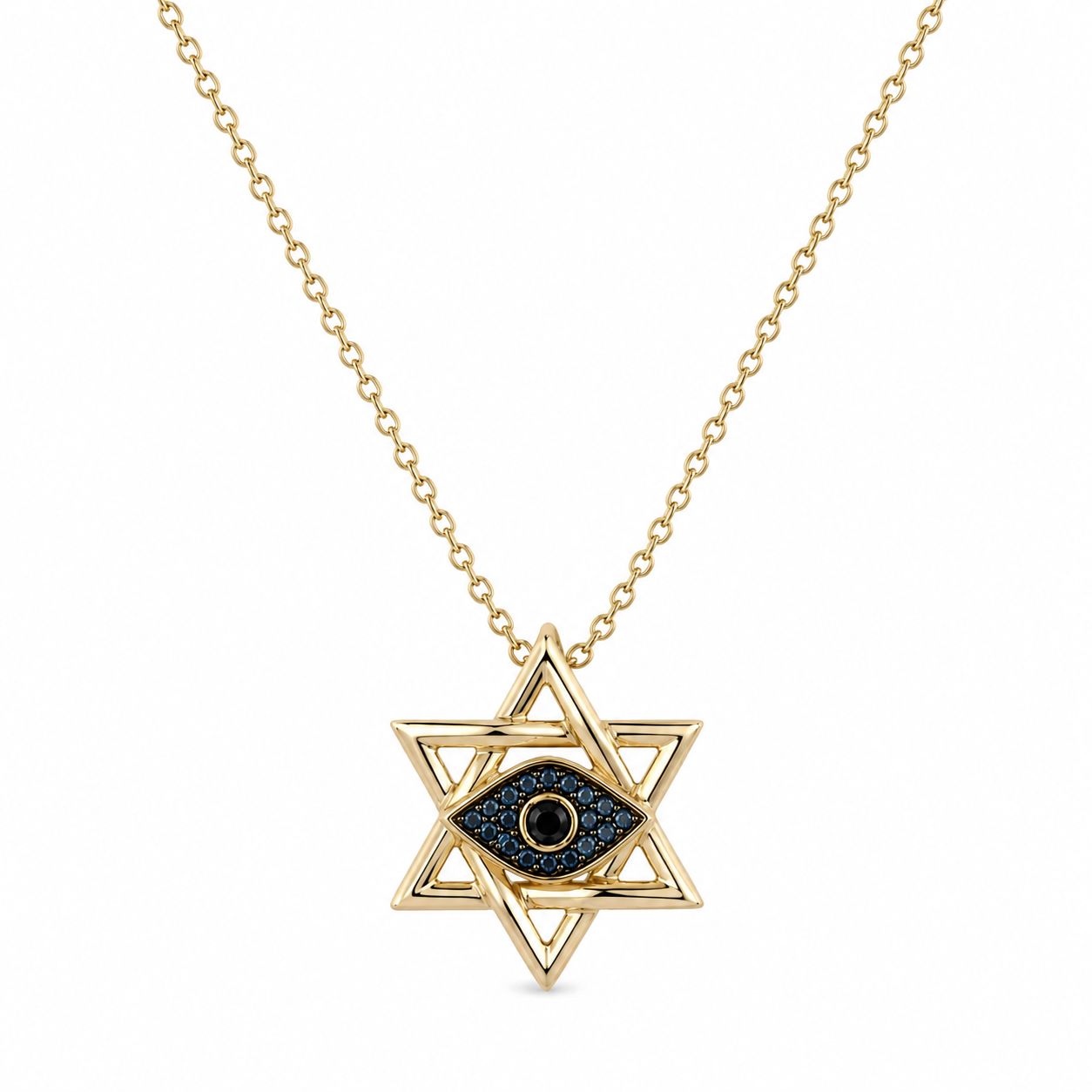 Gold & Blue Sapphire Magen David & Evil Eye Necklace