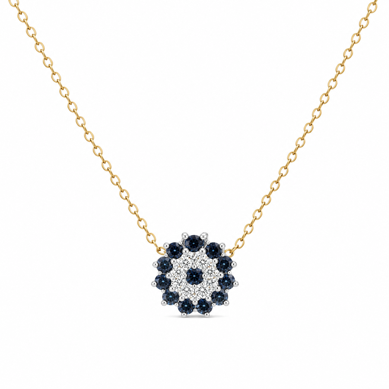Diamond & Blue Sapphire Flower Necklace