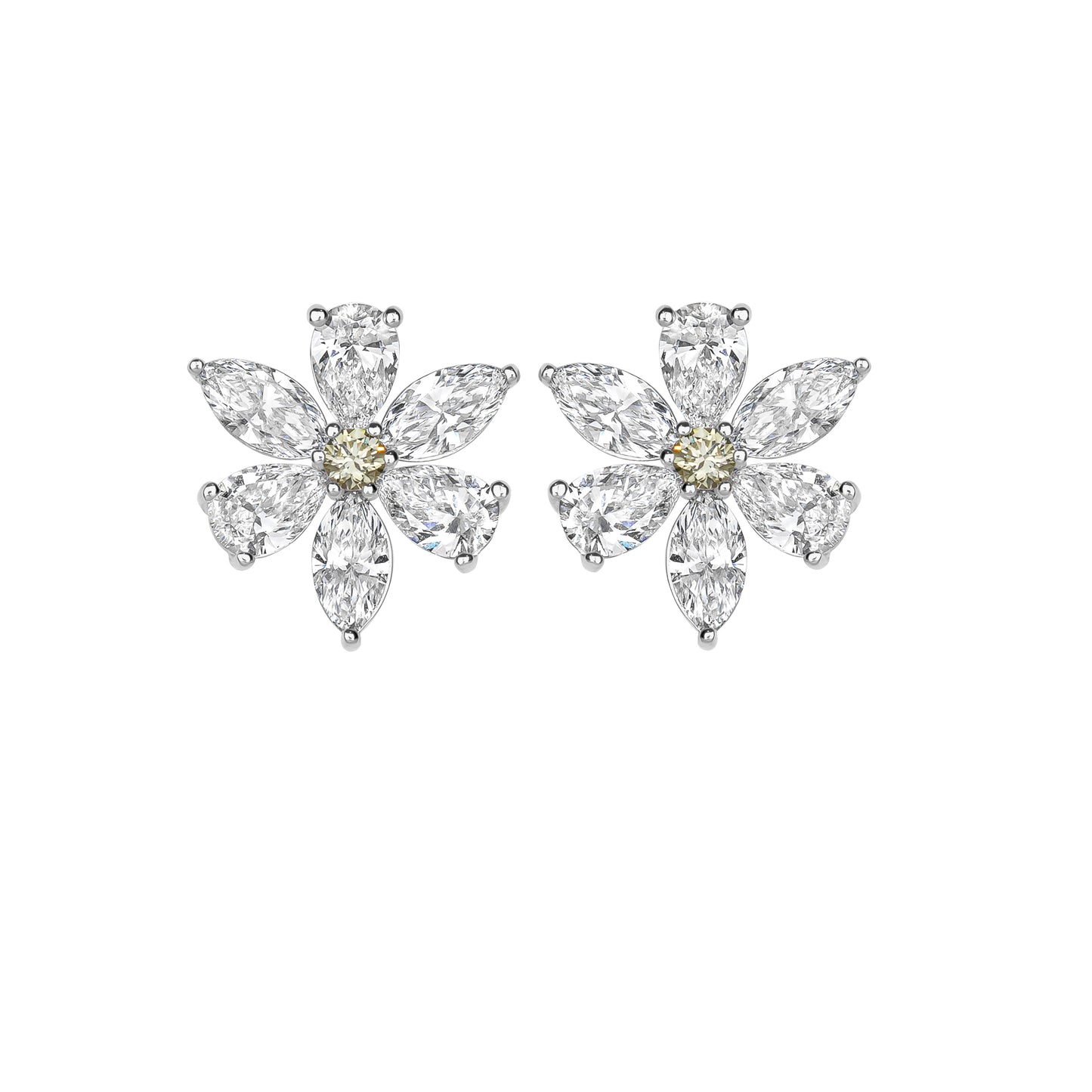 Lab Marquee & Pear With Yellow Diamond Flower Earring