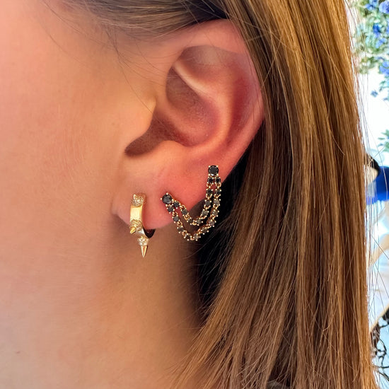 Double Pierce 2 Chain Black Diamond Earrings (Sold As Single)