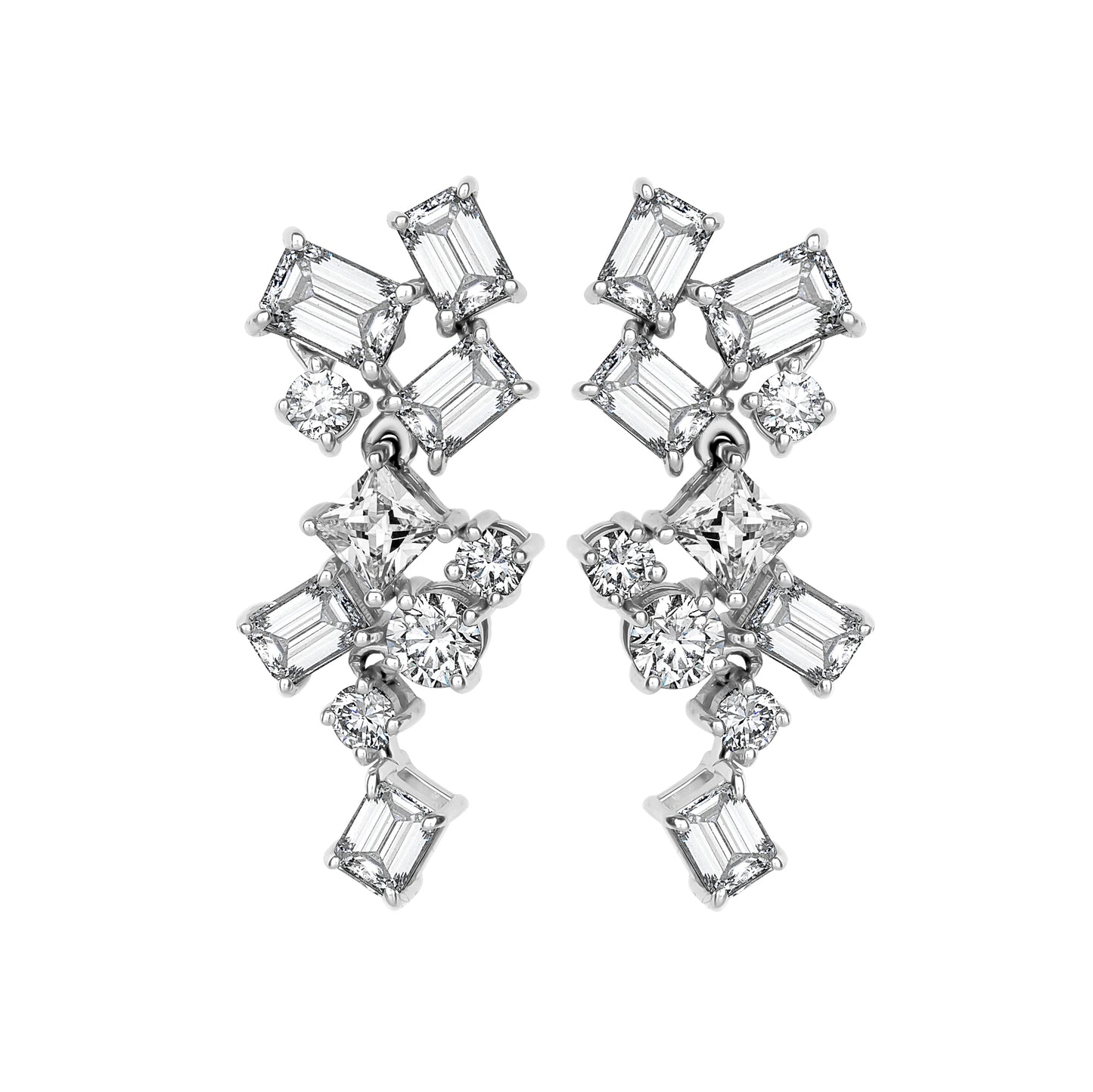 Lab Emerald, Round, & Princess Cut Diamond Earrings