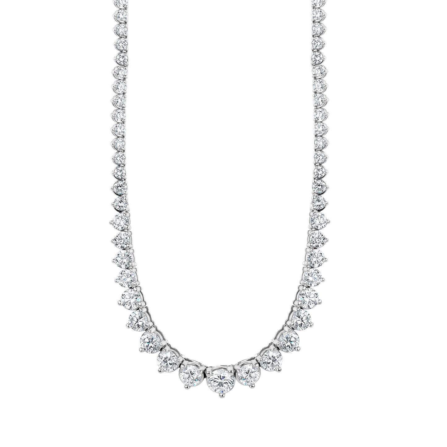 Lab Grown Graduated Three Prong Diamond Tennis Necklace