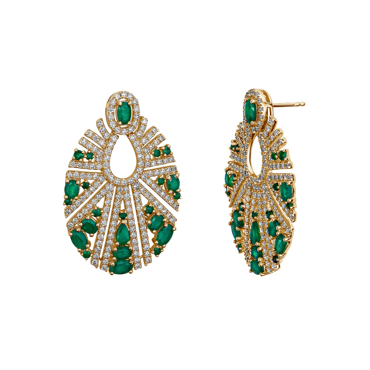 Emerald & Diamond Hanging Diamond Oval Earrings