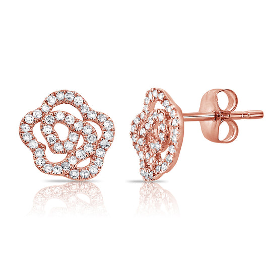 Diamond Flower Stud Earrings, Camellia