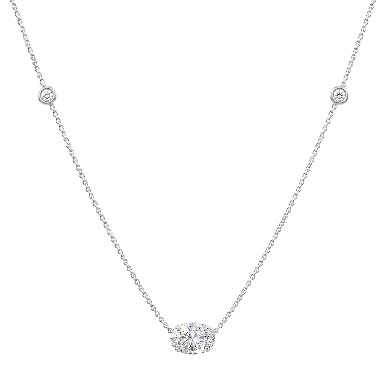 Lab Diamond Oval & 2 Station Bezel Diamond Necklace