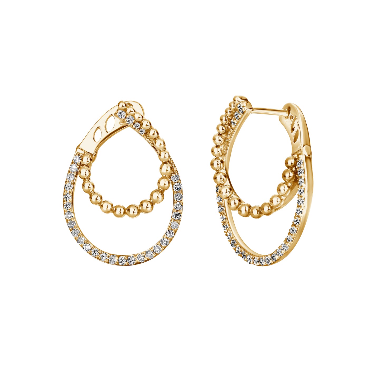 Gold Ball & Pave Diamond Earrings