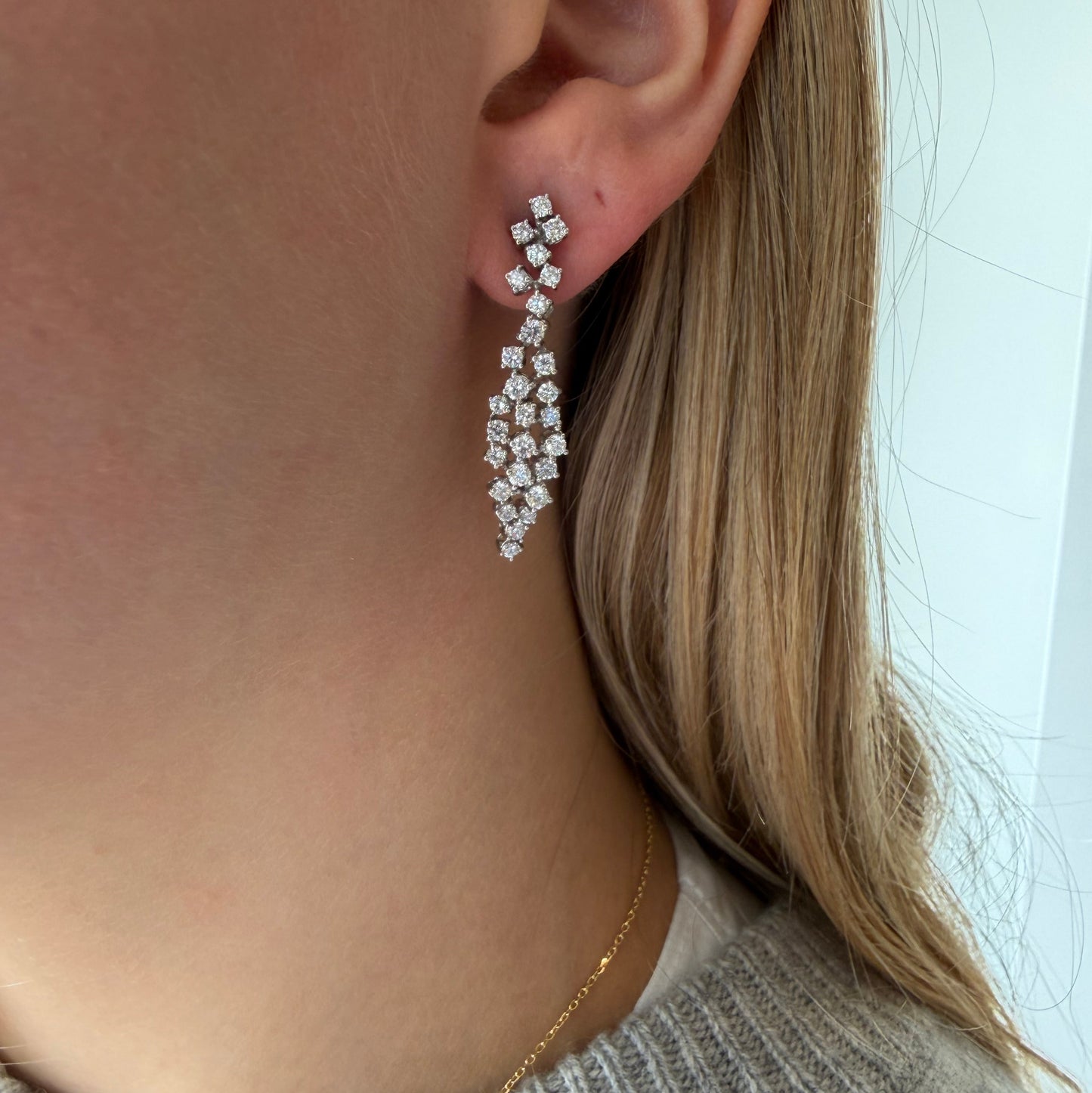 Lab Cluster Diamond Scattered Drop Earrings